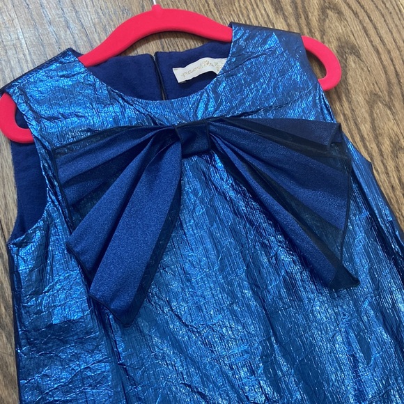 Super adorable party blue metallic looking dresss with big bow - Picture 2 of 4